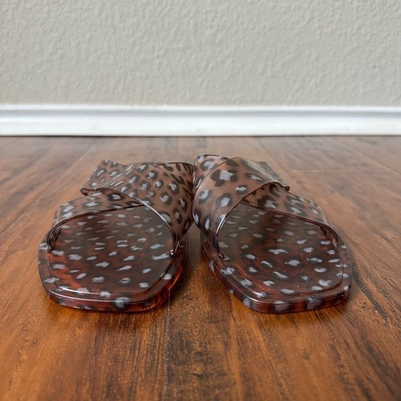 NWOB ANTHROPOLOGIE x MATISSE Leopard Print Jelly Sandals Square Toe Brown - Picture 4 of 10